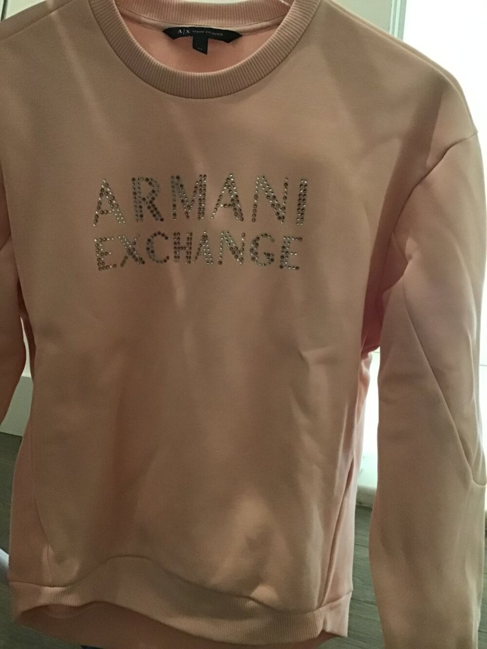 Armani Exchange Pink Rhinestone Logo Sweatshirt